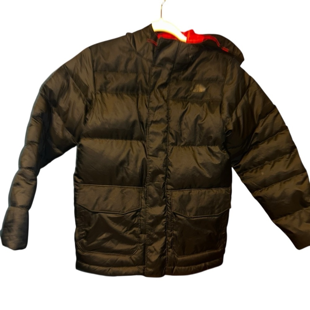 North face youth kids hooded puffer black/red coat Large 14/16